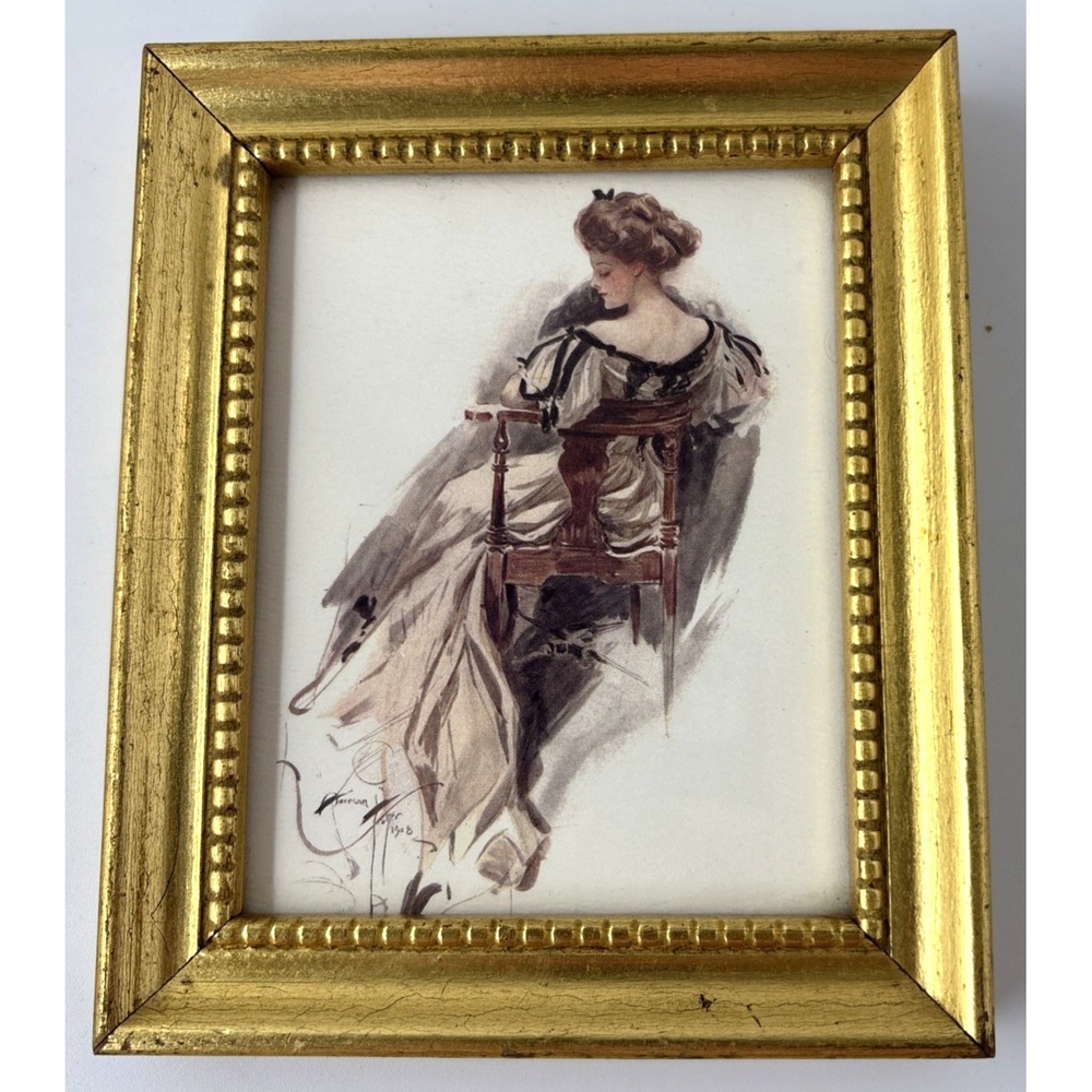 VTG Harrison 1908 Fisher Girl Print Edwardian Woman Framed 6x5 READ